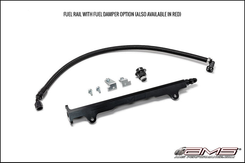 AMS Performance CNC Machined Aluminum Fuel Rail w/Pulsation Dampener - Black for EVO X
