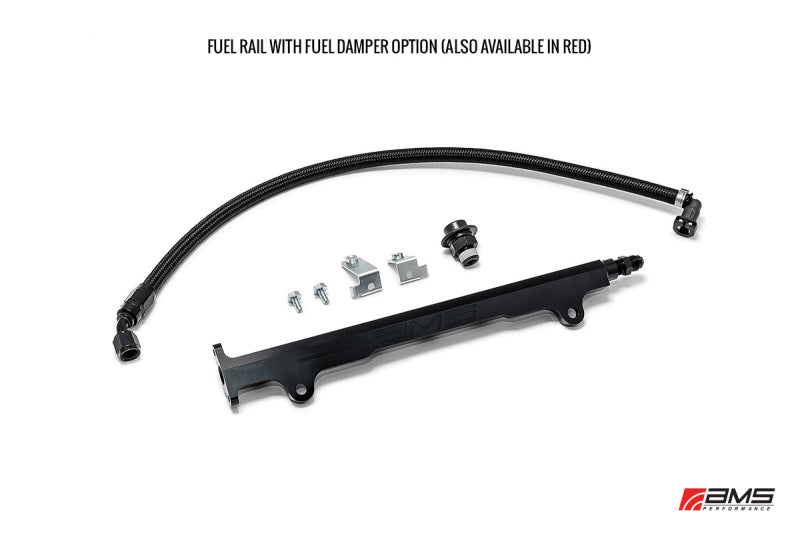 AMS Performance CNC Machined Aluminum Fuel Rail w/Pulsation Dampener - Red for EVO X