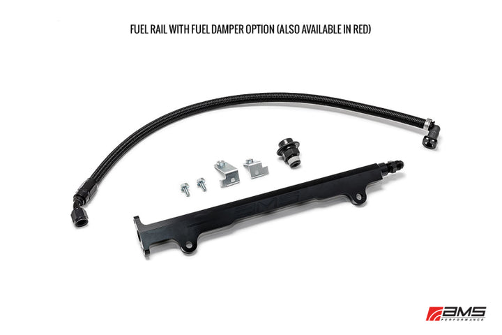 AMS Performance CNC Machined Aluminum Fuel Rail w/Pulsation Dampener - Red for EVO X