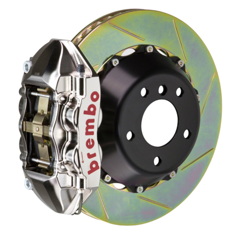 Brembo Rear GTR BBK 4 Piston Billet 345x28 2pc Rotor Slotted Type1 - Nickel for EVO X