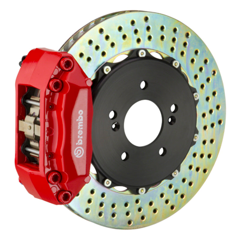 Brembo Rear GT BBK 4 Piston Cast 328x28 2pc Rotor Drilled-Red for EVO 8/9