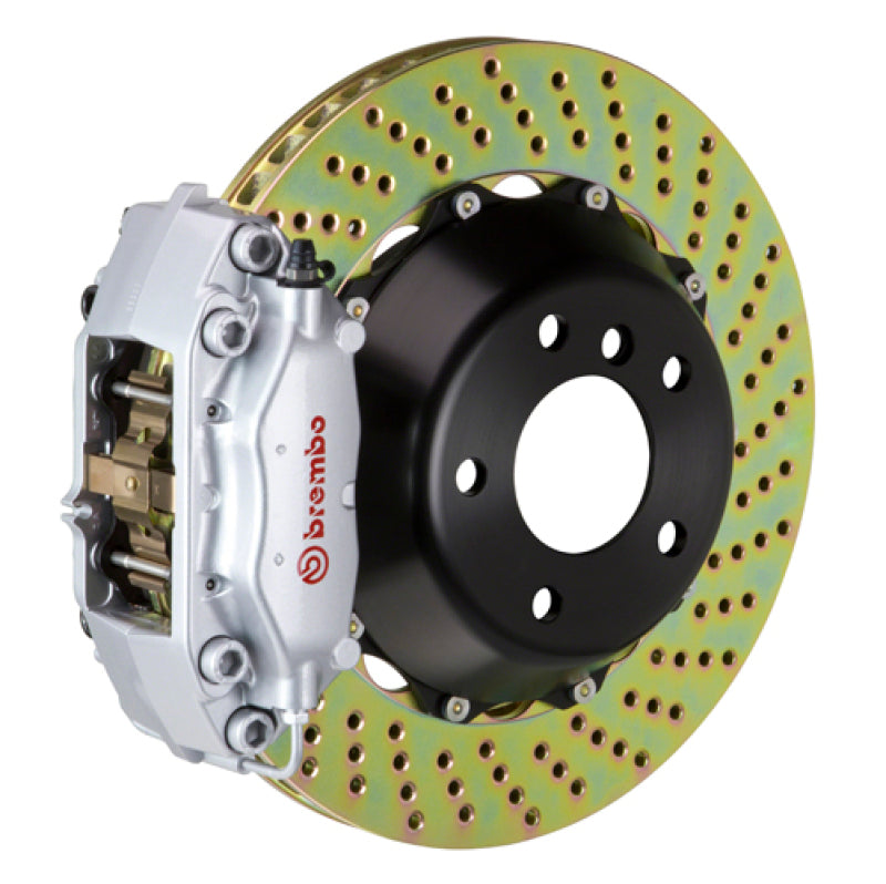Brembo Rear GT BBK 4 Piston Cast 345x28 2pc Rotor Drilled-Silver for EVO X