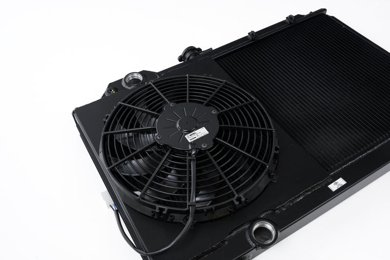 CSF Full-Slim Radiator w/12in Fan & Shroud/-16AN - Black for EVO 8/9