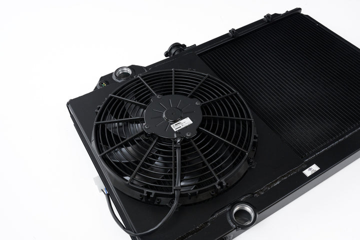 CSF Full-Slim Radiator w/12in Fan & Shroud/-16AN - Black for EVO 8/9