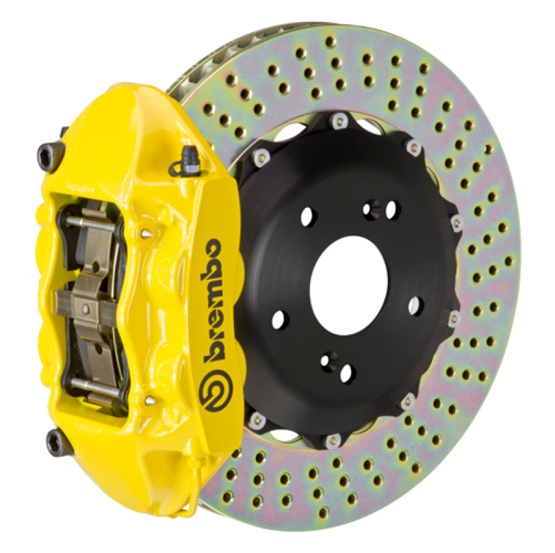 Brembo Rear GT BBK 4 Piston Cast 328x28 2pc Rotor Drilled- Yellow for EVO 8/9