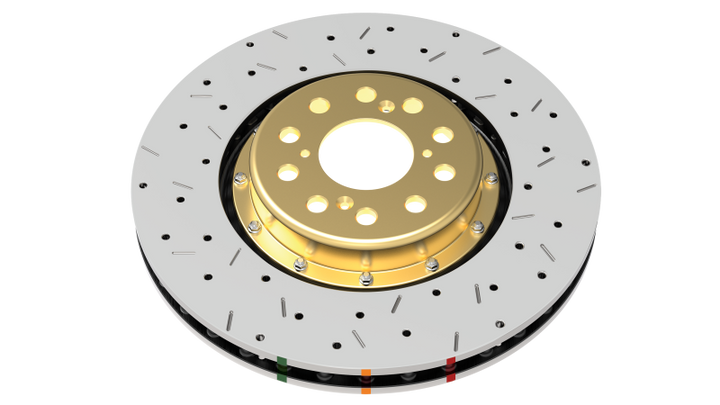 DBA Front Drilled & Slotted 5000 Series 2 Piece Rotor Assembled w/ Gold Hat for EVO 8/9