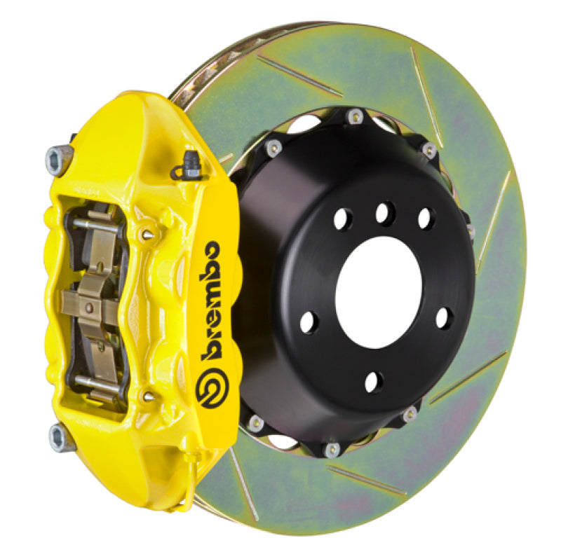 Brembo Rear GT BBK 4 Piston Cast 345x28 2pc Rotor Slotted Type-1- Yellow for EVO X