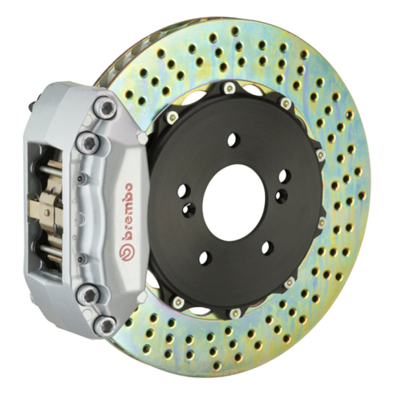 Brembo IXRear GT BBK 4 Piston Cast 2pc 328x28 2pc Rotor Drilled-Silver for EVO 8/9