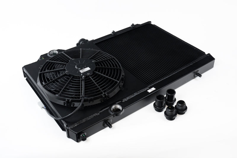 CSF Full-Slim Radiator w/12in Fan & Shroud/-16AN - Black for EVO 8/9