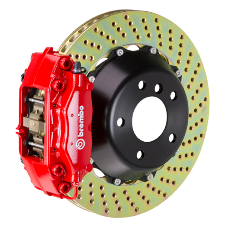 Brembo Rear GT BBK 4 Piston Cast 345x28 2pc Rotor Drilled-Red for EVO X