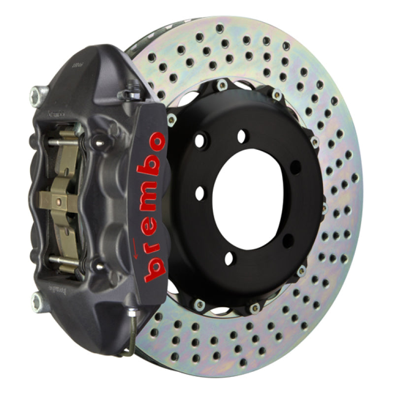 Brembo IXRear GTS BBK 4 Piston Cast 328x28 2pc Rotor Drilled-Black HA for EVO 8/9