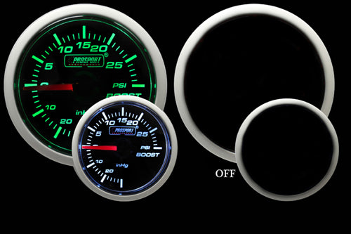 ProSport 52mm Electric Boost Gauge Green/White