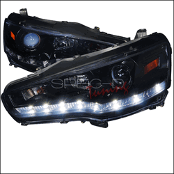 Spec-D LED Projector Headlights Glossy Black w/Smoked Lens - EVO X