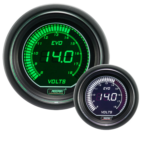ProSport EVO Series 52mm Electric Volt Gauge Green/White