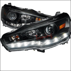 Spec-D LED Projector Headlights Black Housing w/Clear Lens - 2008+ Ralliart, 2008+ Lancer